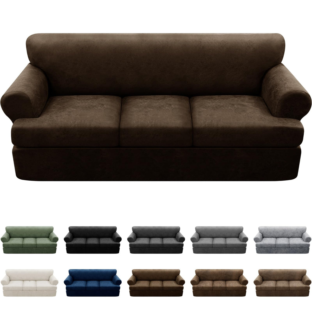 Couch Cover Leather Look 3 Seater Couch Sofa Cover 1-Piece Sofa Slipcover Stretch Furniture Protector with Elastic Bottom & Pockets(Sofa, Coffee)