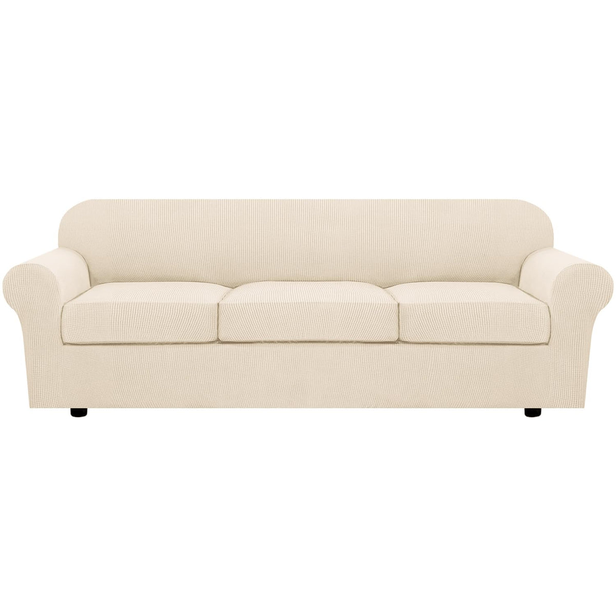 H.VERSAILTEX 4 Piece Stretch Sofa Covers for 3 Cushion Couch Covers for Living Room Slipcovers (Base Cover Plus 3 Seat Cushion Covers) Upgraded Thicker Jacquard Fabric (Sofa, Sand)