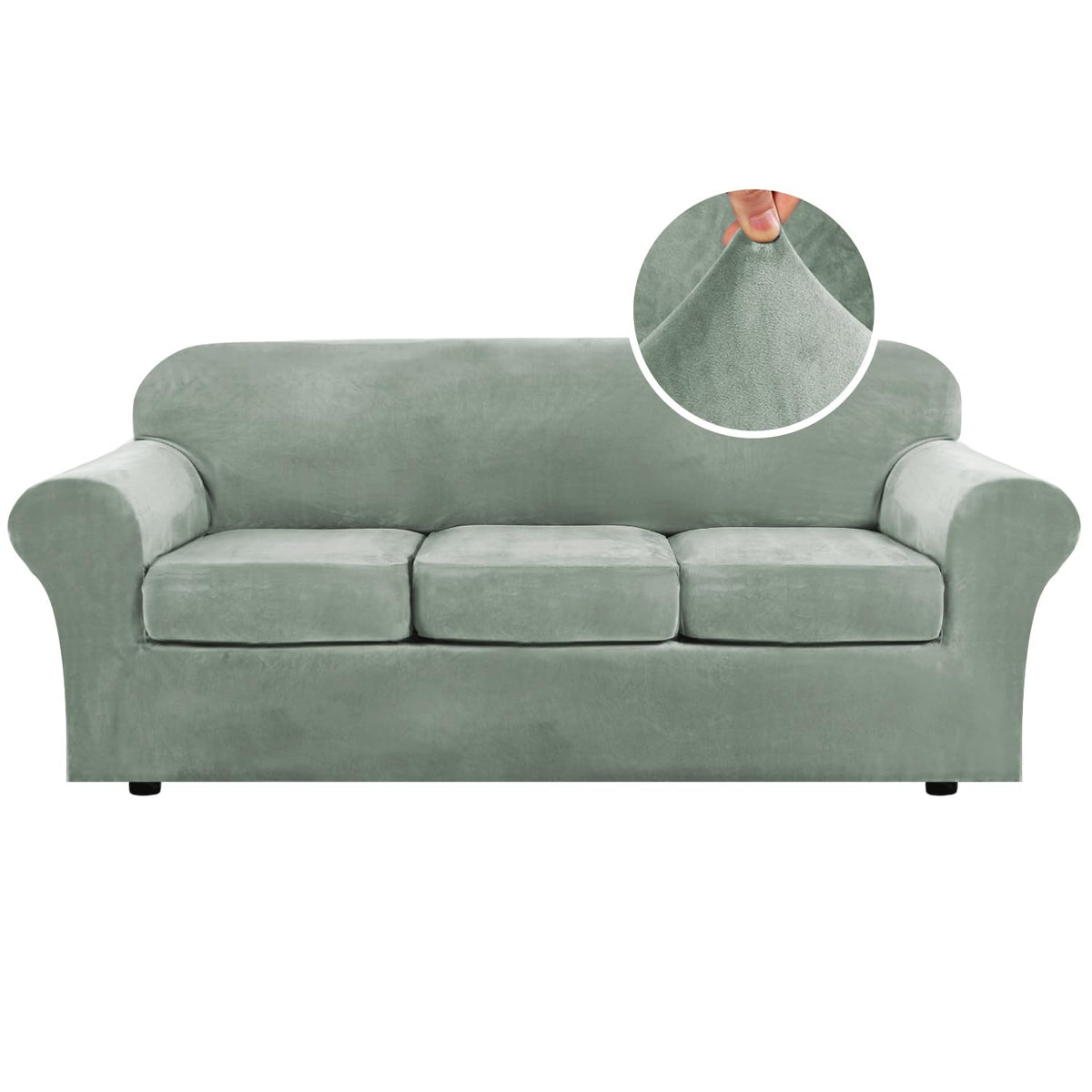 H.VERSAILTEX Modern Velvet Plush 4 Piece High Stretch Sofa Slipcover Furniture Protector Form Fit Luxury Thick Sofa Cover for 3 Cushion Couch, Machine Washable Width Up to 90 Inch(Sofa,Ivory)