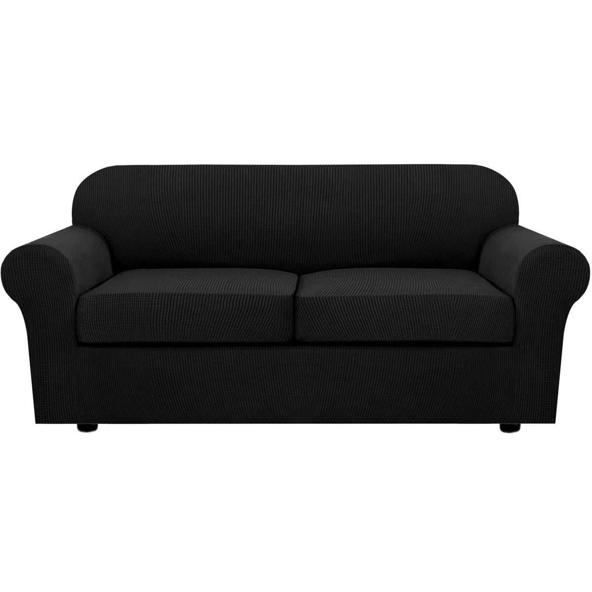 H.VERSAILTEX 4 Piece Stretch Sofa Covers for 3 Cushion Couch Covers for Living Room Slipcovers (Base Cover Plus 3 Seat Cushion Covers) Upgraded Thicker Jacquard Fabric (Sofa, Sand)