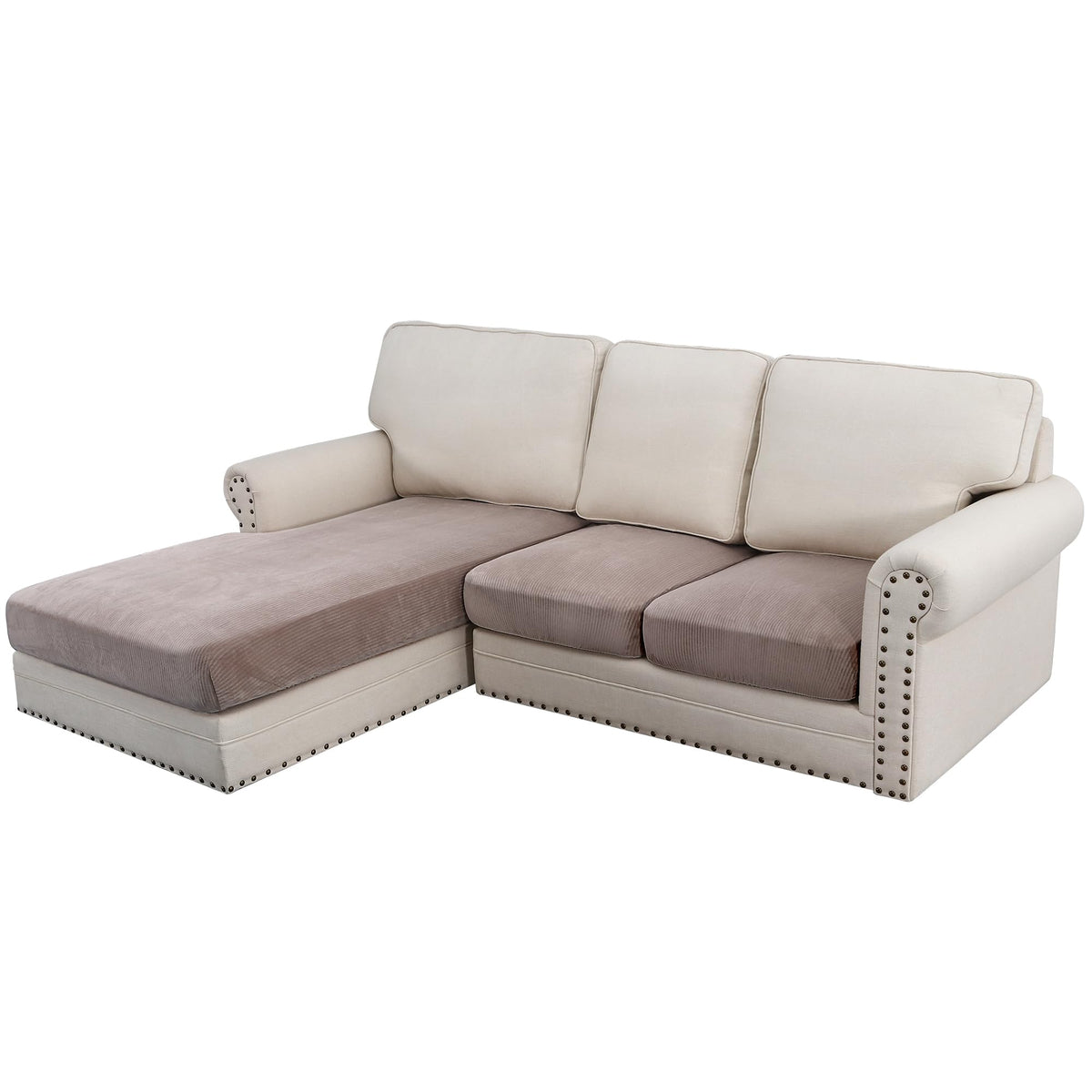 H.VERSAILTEX Velvet Stretch Couch Cushion Cover Plush Cushion Slipcover for Chair Loveseat Sofa Cushion Furniture Protector Seat Cushion Sofa Cover (3 Piece Sofa Cushion Covers, Ivory)