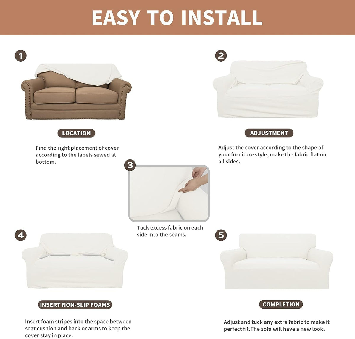 Easy-Going 100% Waterproof Couch Cover, 3 Cushion Couch Slipcover for Sofa