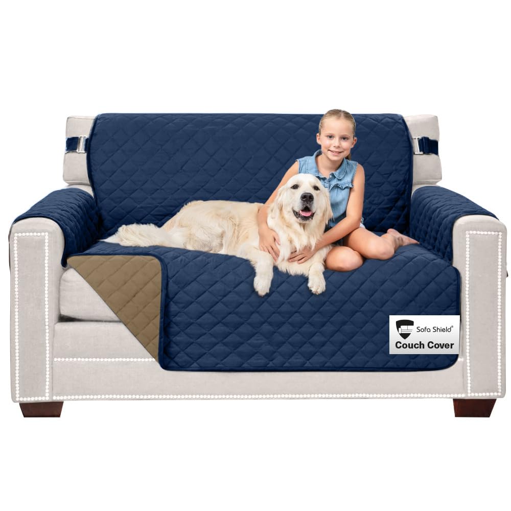 Sofa Shield® Couch Sofa Slip Cover for Dogs with Strap, Navy Sand