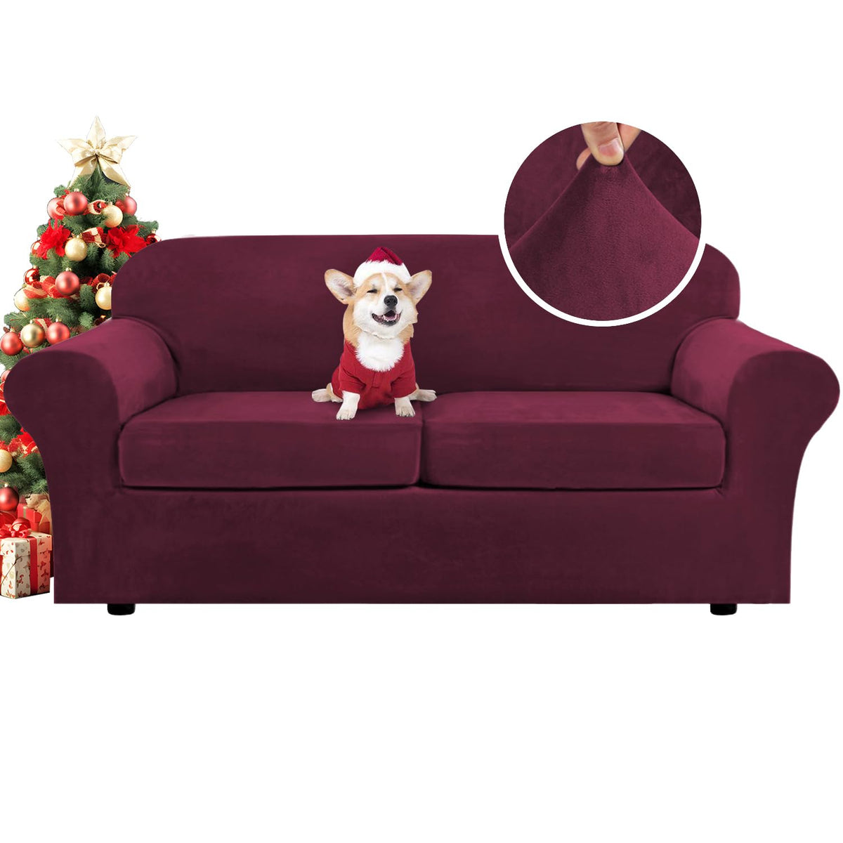H.VERSAILTEX Modern Velvet Plush 4 Piece High Stretch Sofa Slipcover Furniture Protector Form Fit Luxury Thick Sofa Cover for 3 Cushion Couch, Machine Washable Width Up to 90 Inch(Sofa,Ivory)