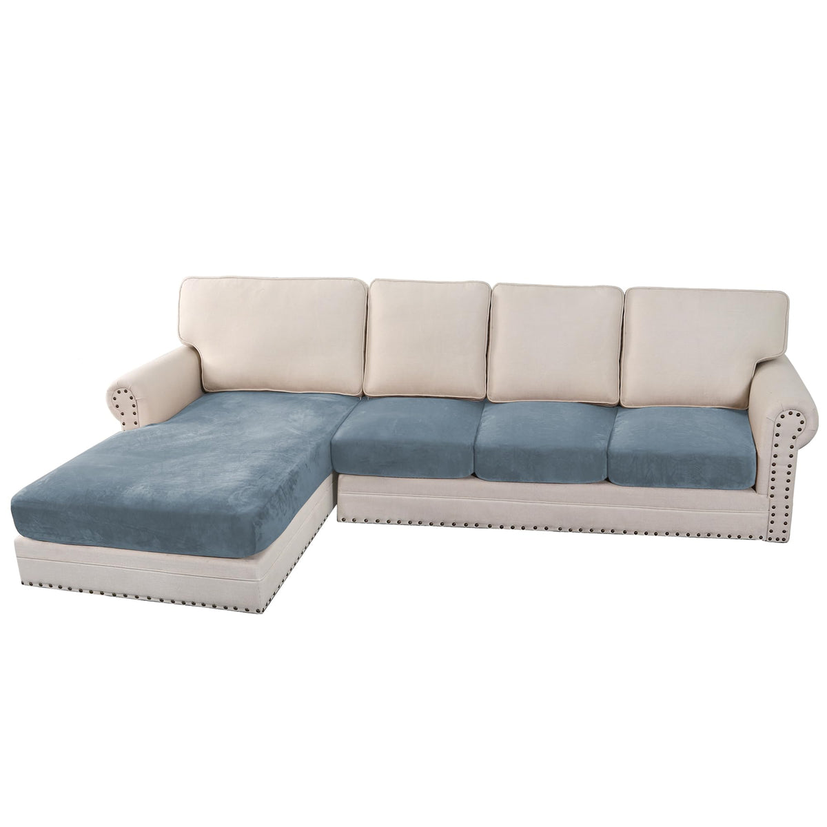 H.VERSAILTEX Velvet Stretch Couch Cushion Cover Plush Cushion Slipcover for Chair Loveseat Sofa Cushion Furniture Protector Seat Cushion Sofa Cover (3 Piece Sofa Cushion Covers, Ivory)