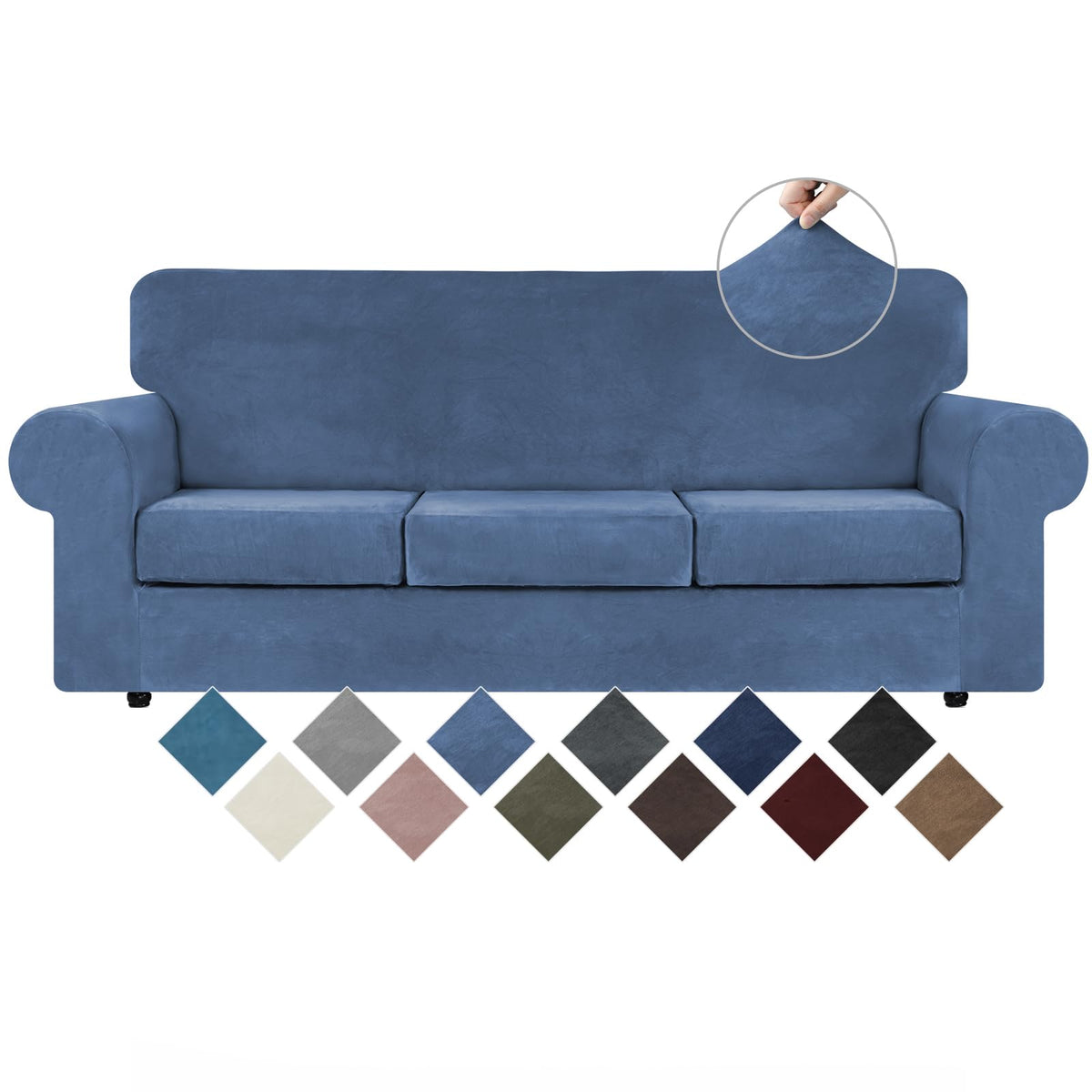 WEERRW 4 Pieces Couch Cover for Sofa Velvet Sofa Covers Washable, Dark Grey
