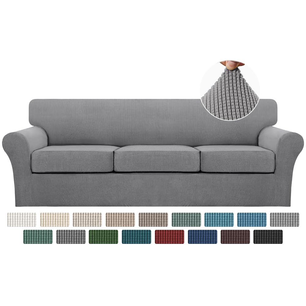 Turquoize 4 Piece Couch Cover Sofa Covers for 3 Cushion Couch Sofa Slipcovers Washable Sofa Cover for Dogs with Individual Couch Cushion Covers Feature Jacquard Fabric(3 Cushion Sofa, Biscotti Beige)