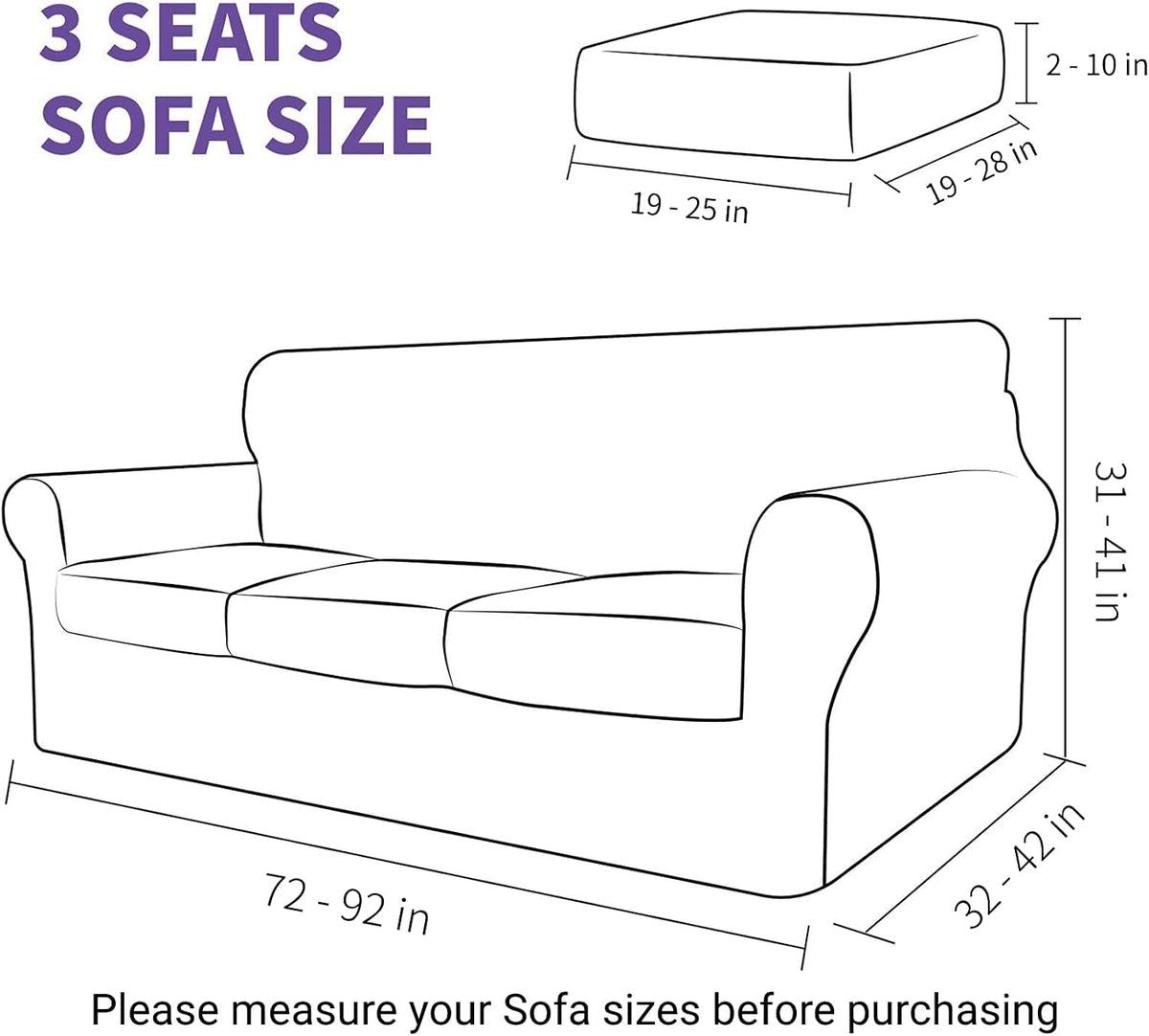 ZNSAYOTX Luxury Couch Cover 4 Piece Stretch Sofa Covers for 3 Cushion Couch Thick Soft Spandex Sofa Slipcover Living Room Anti Slip Dogs Pet Furnitre Protector (White, Sofa)