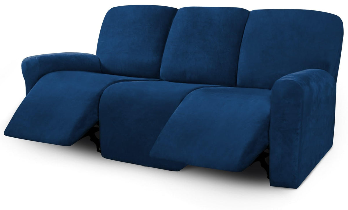 ULTICOR Velvet 8-Pieces Recliner Sofa Covers Stretch Reclining Couch Covers for 3 Cushion Reclining Sofa Slipcovers Furniture Covers Thick Soft Washable (3 Seater Recliner Cover, Taupe)