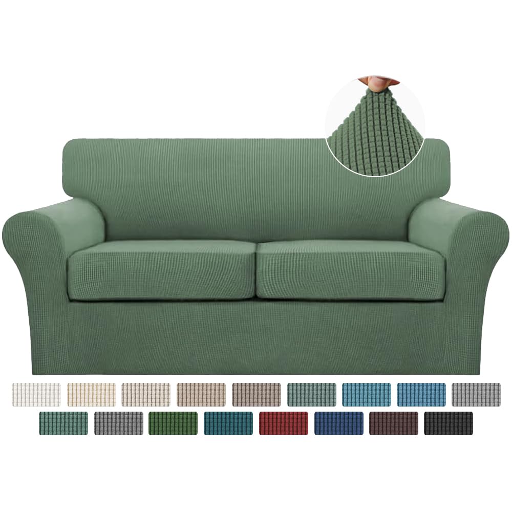 Turquoize 4 Piece Couch Cover Sofa Covers for 3 Cushion Couch Sofa Slipcovers Washable Sofa Cover for Dogs with Individual Couch Cushion Covers Feature Jacquard Fabric(3 Cushion Sofa, Biscotti Beige)