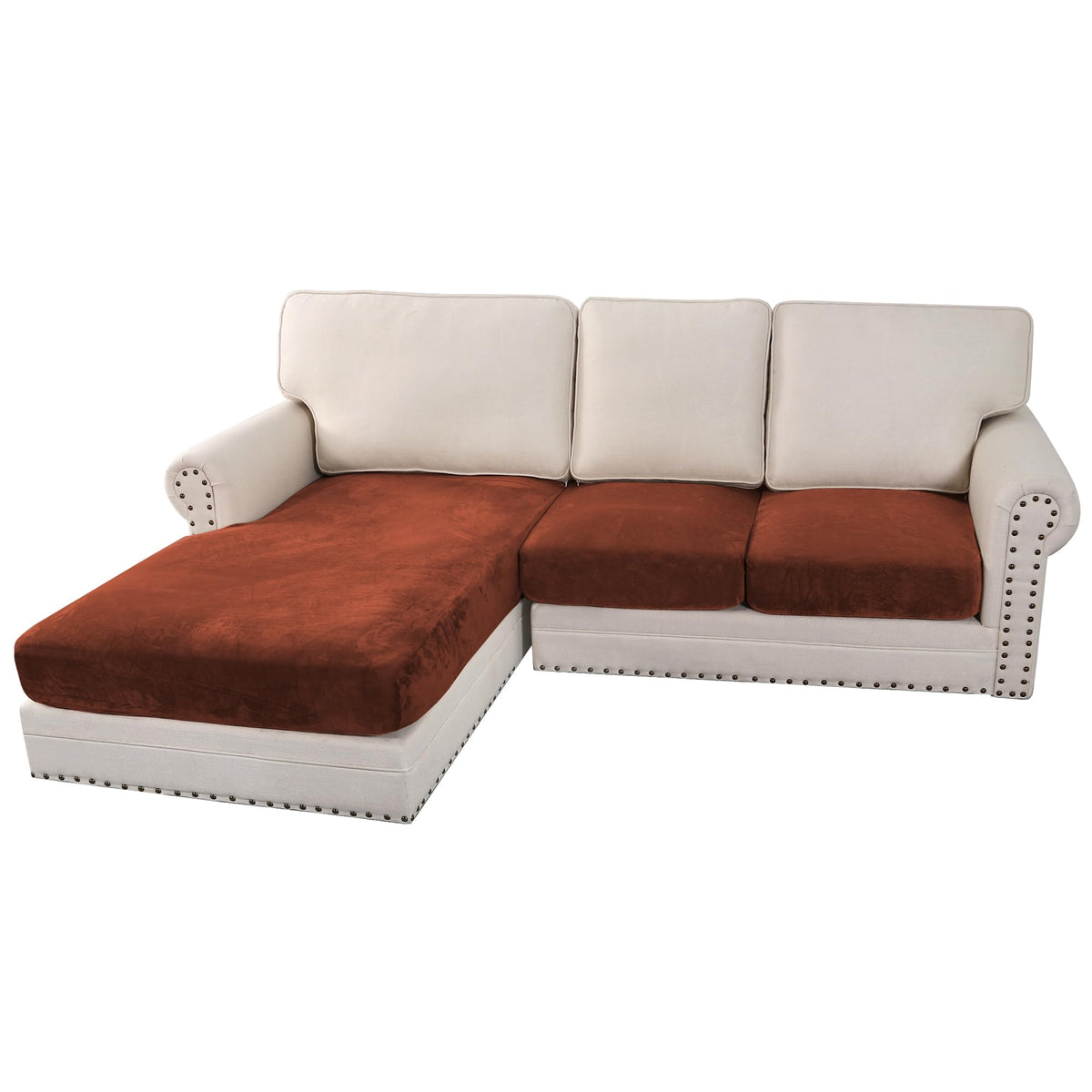 H.VERSAILTEX Velvet Stretch Couch Cushion Cover Plush Cushion Slipcover for Chair Loveseat Sofa Cushion Furniture Protector Seat Cushion Sofa Cover (3 Piece Sofa Cushion Covers, Ivory)