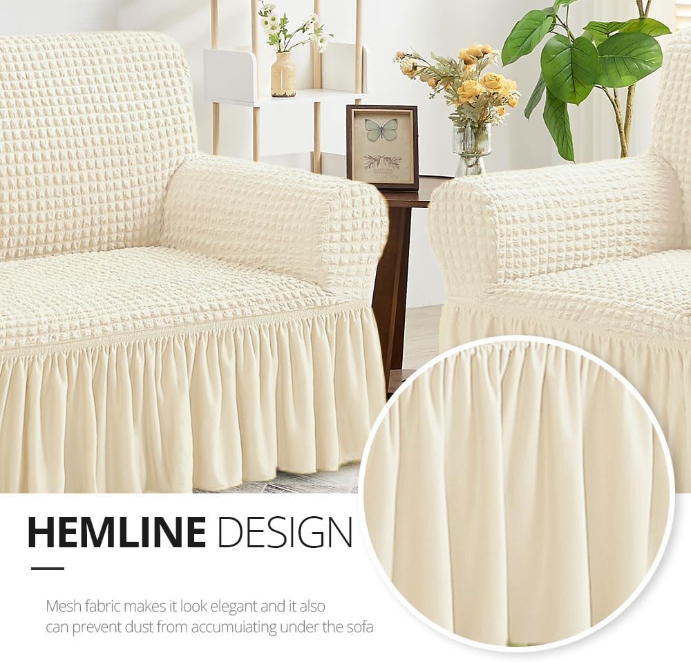 NICEEC Sofa Covers Beige Couch Cover Stretch Sofa Slipcovers with Skirt