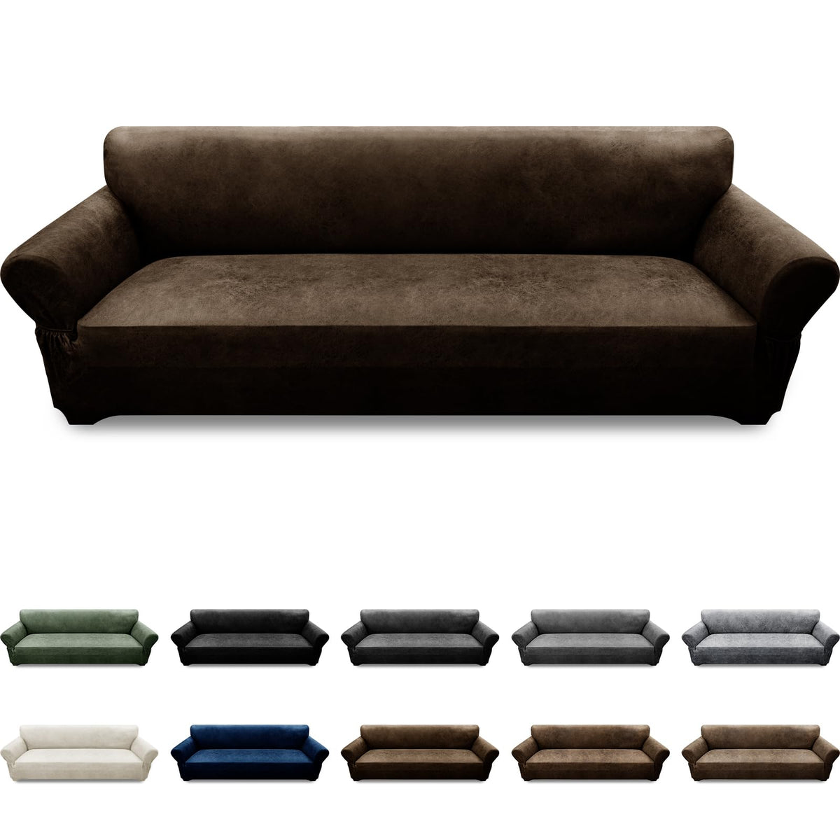 Couch Cover Leather Look 3 Seater Couch Sofa Cover 1-Piece Sofa Slipcover Stretch Furniture Protector with Elastic Bottom & Pockets(Sofa, Coffee)
