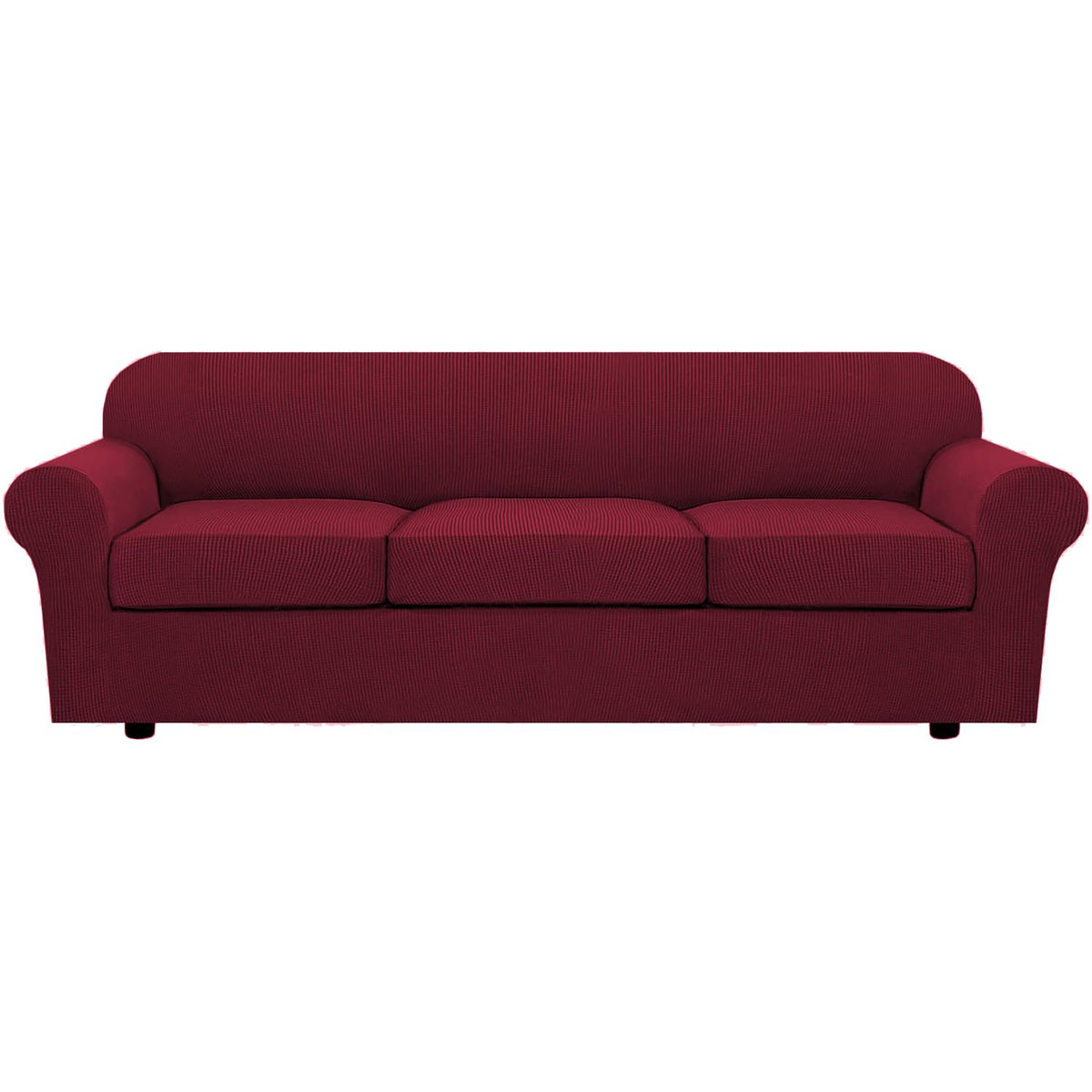 H.VERSAILTEX 4 Piece Stretch Sofa Covers for 3 Cushion Couch Covers for Living Room Slipcovers (Base Cover Plus 3 Seat Cushion Covers) Upgraded Thicker Jacquard Fabric (Sofa, Sand)