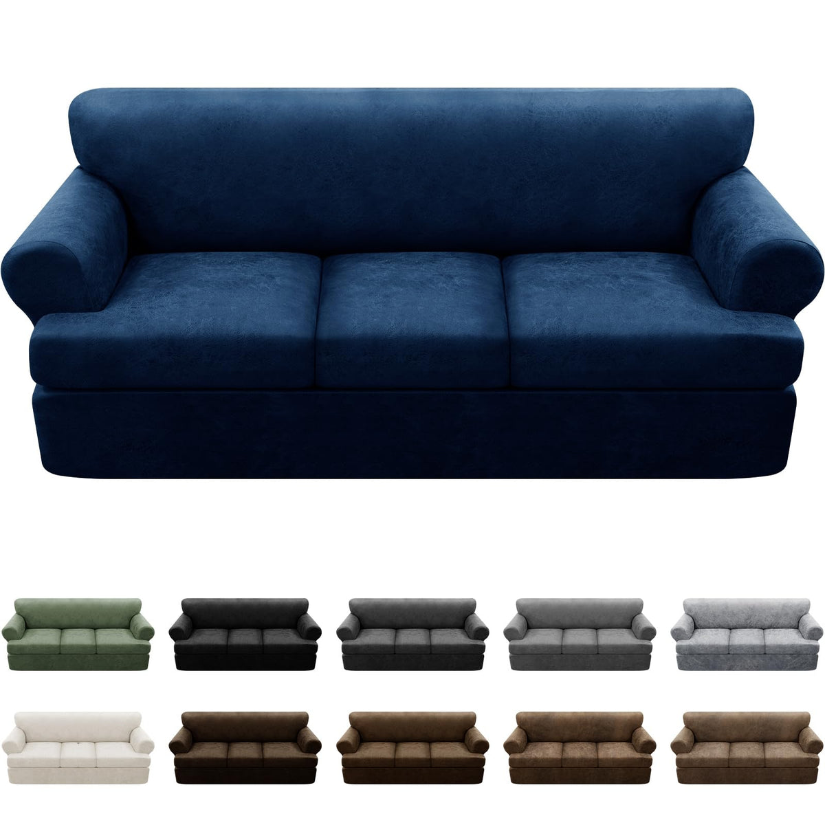 Couch Cover Leather Look 3 Seater Couch Sofa Cover 1-Piece Sofa Slipcover Stretch Furniture Protector with Elastic Bottom & Pockets(Sofa, Coffee)