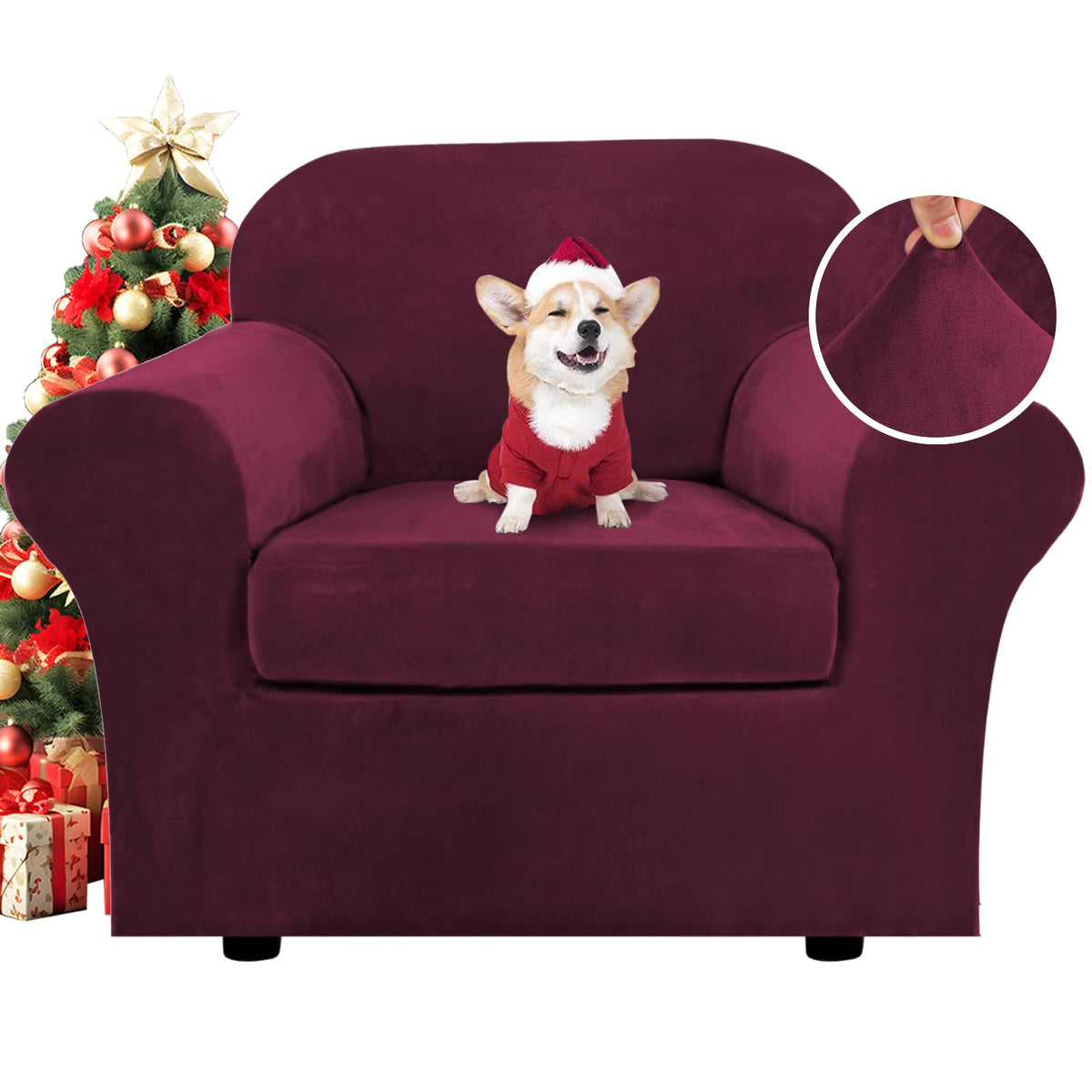 H.VERSAILTEX 4 Pieces Thick Velvet Sofa Covers Couch Covers for 3 Cushion Couch Sofa High Stretch Slipcovers Furniture Protector Form Fit Luxury Couch Cover for Dogs Width Up to 90 Inch(Sofa,Grey)