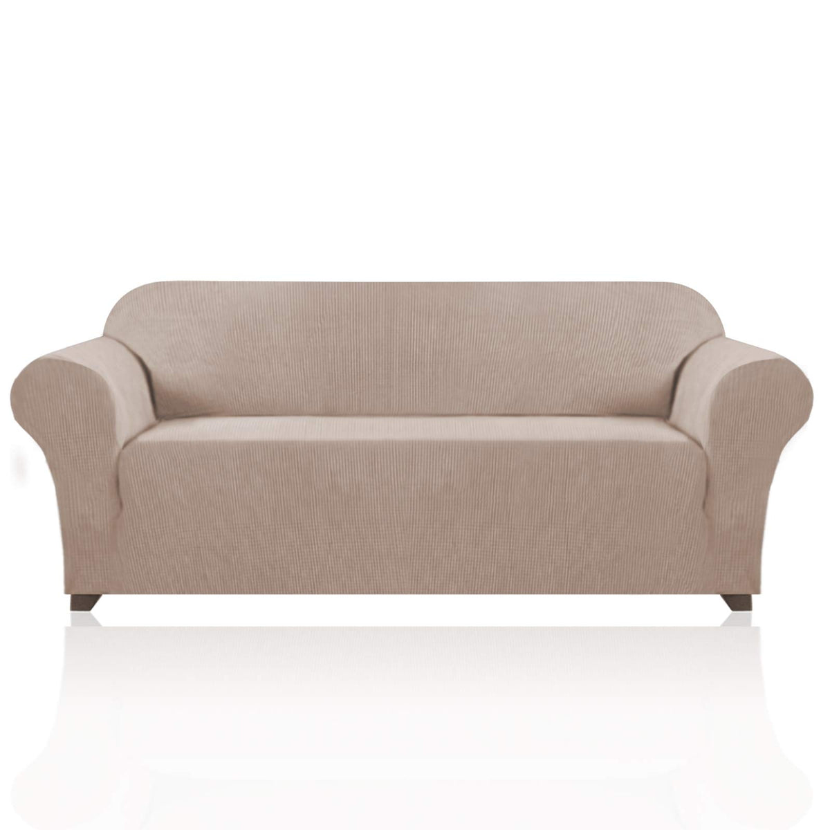 PrinceDeco Stretch Loveseat Sofa Cover Slipcover Couch Cover for 2 Cushion Sofa Washable Sofa Cover for Pets Friendly Furniture Protector Covers with Non Slip Bottom(Loveseat, Brown)