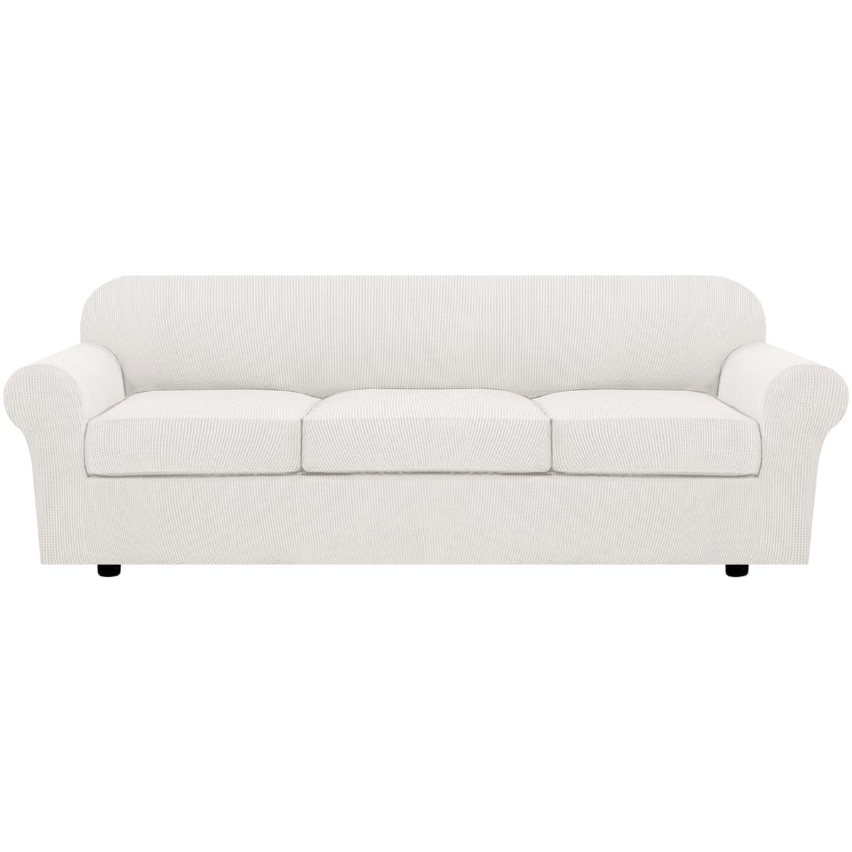 H.VERSAILTEX 4 Piece Stretch Sofa Covers for 3 Cushion Couch Covers for Living Room Slipcovers (Base Cover Plus 3 Seat Cushion Covers) Upgraded Thicker Jacquard Fabric (Sofa, Sand)