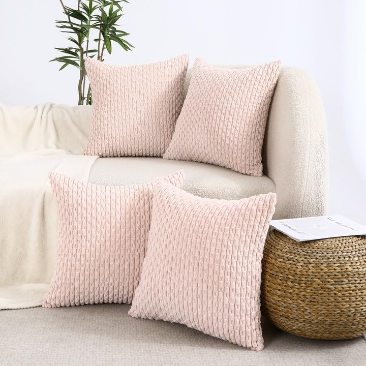 VAKADO Couch Throw Pillow Covers 18x18 Set of 4 Decorative Neutral Corduroy Boho Rustic Farmhouse Cushion Case Square for Home Decor Sofa Living Room Bed