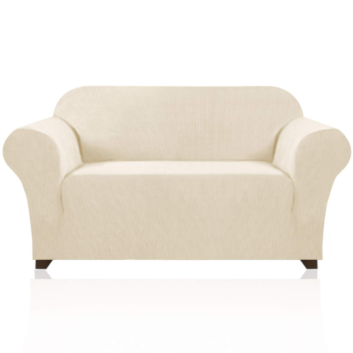 PrinceDeco Stretch Loveseat Sofa Cover Slipcover Couch Cover for 2 Cushion Sofa Washable Sofa Cover for Pets Friendly Furniture Protector Covers with Non Slip Bottom(Loveseat, Brown)