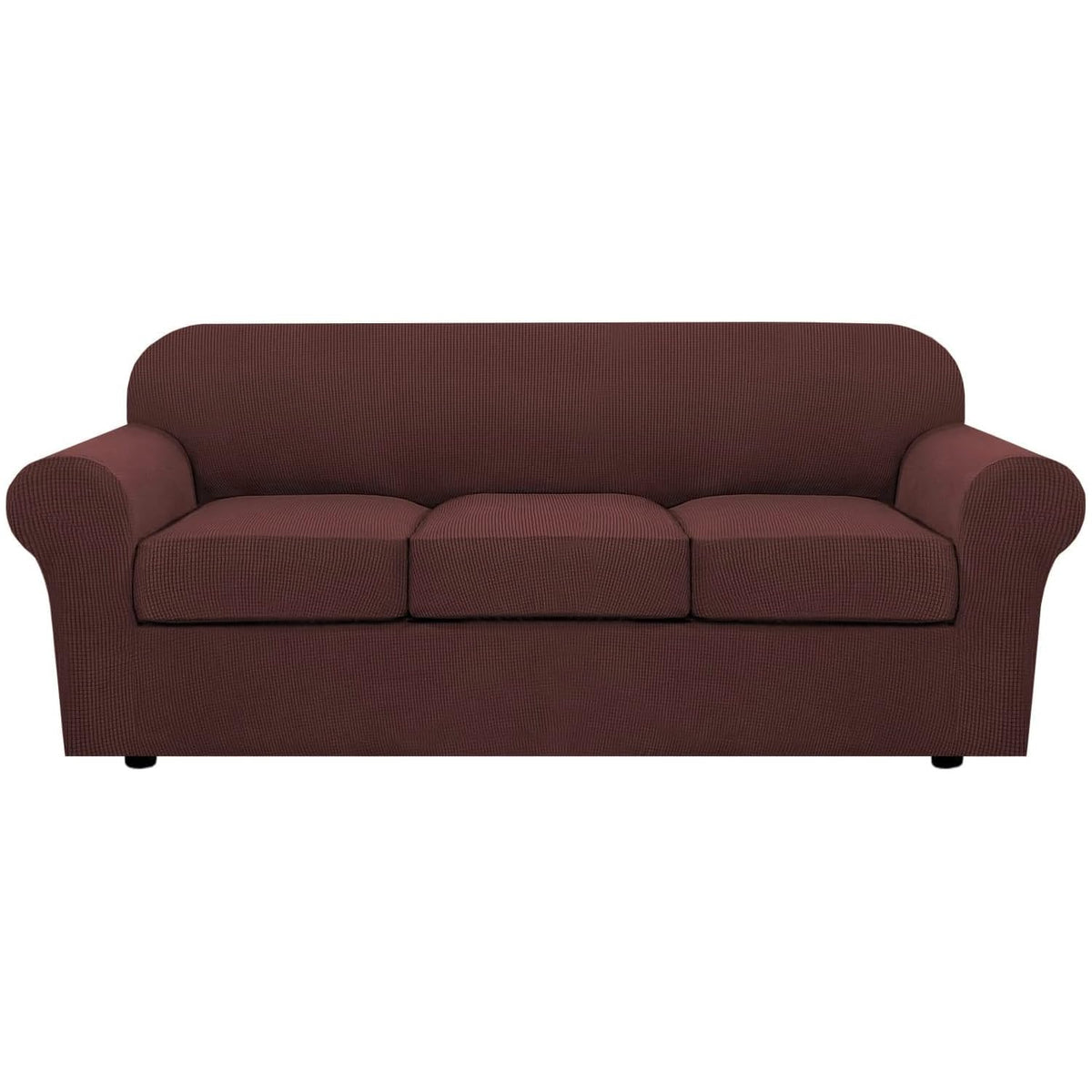 H.VERSAILTEX 4 Piece Stretch Sofa Covers for 3 Cushion Couch Covers for Living Room Slipcovers (Base Cover Plus 3 Seat Cushion Covers) Upgraded Thicker Jacquard Fabric (Sofa, Sand)