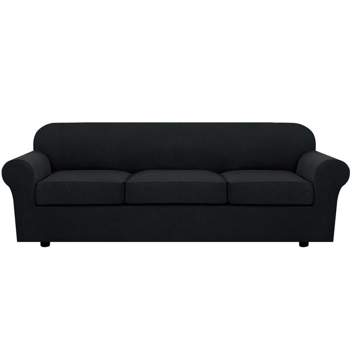 H.VERSAILTEX 4 Piece Stretch Sofa Covers for 3 Cushion Couch Covers for Living Room Slipcovers (Base Cover Plus 3 Seat Cushion Covers) Upgraded Thicker Jacquard Fabric (Sofa, Sand)