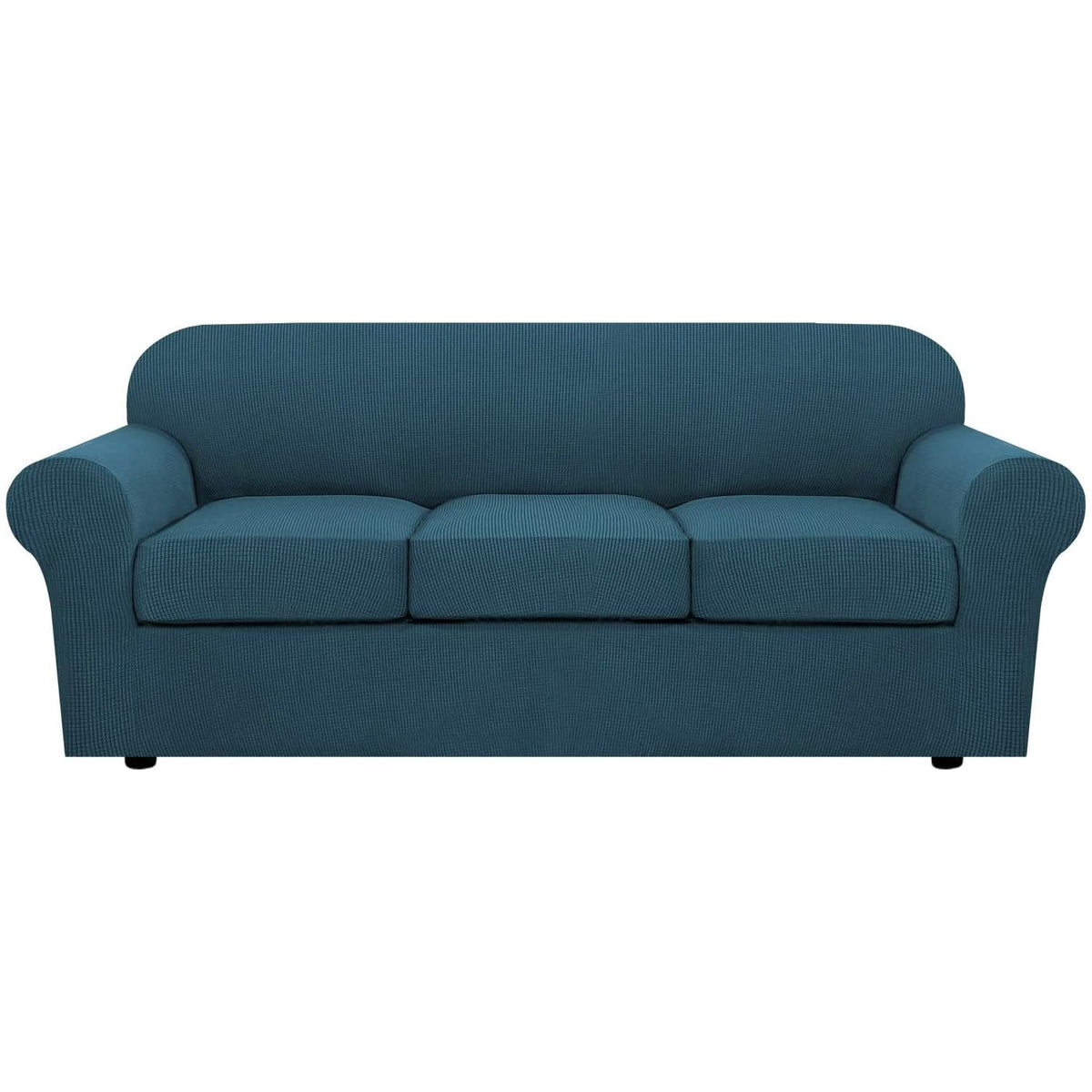 H.VERSAILTEX 4 Piece Stretch Sofa Covers for 3 Cushion Couch Covers for Living Room Slipcovers (Base Cover Plus 3 Seat Cushion Covers) Upgraded Thicker Jacquard Fabric (Sofa, Sand)