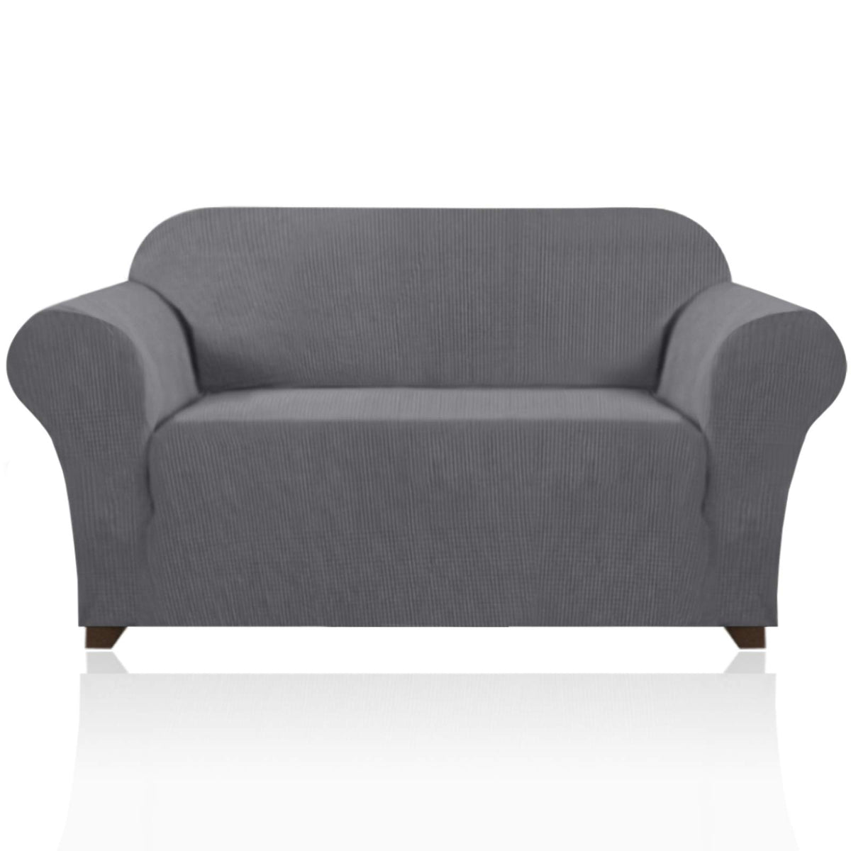 PrinceDeco Stretch Loveseat Sofa Cover Slipcover Couch Cover for 2 Cushion Sofa Washable Sofa Cover for Pets Friendly Furniture Protector Covers with Non Slip Bottom(Loveseat, Brown)