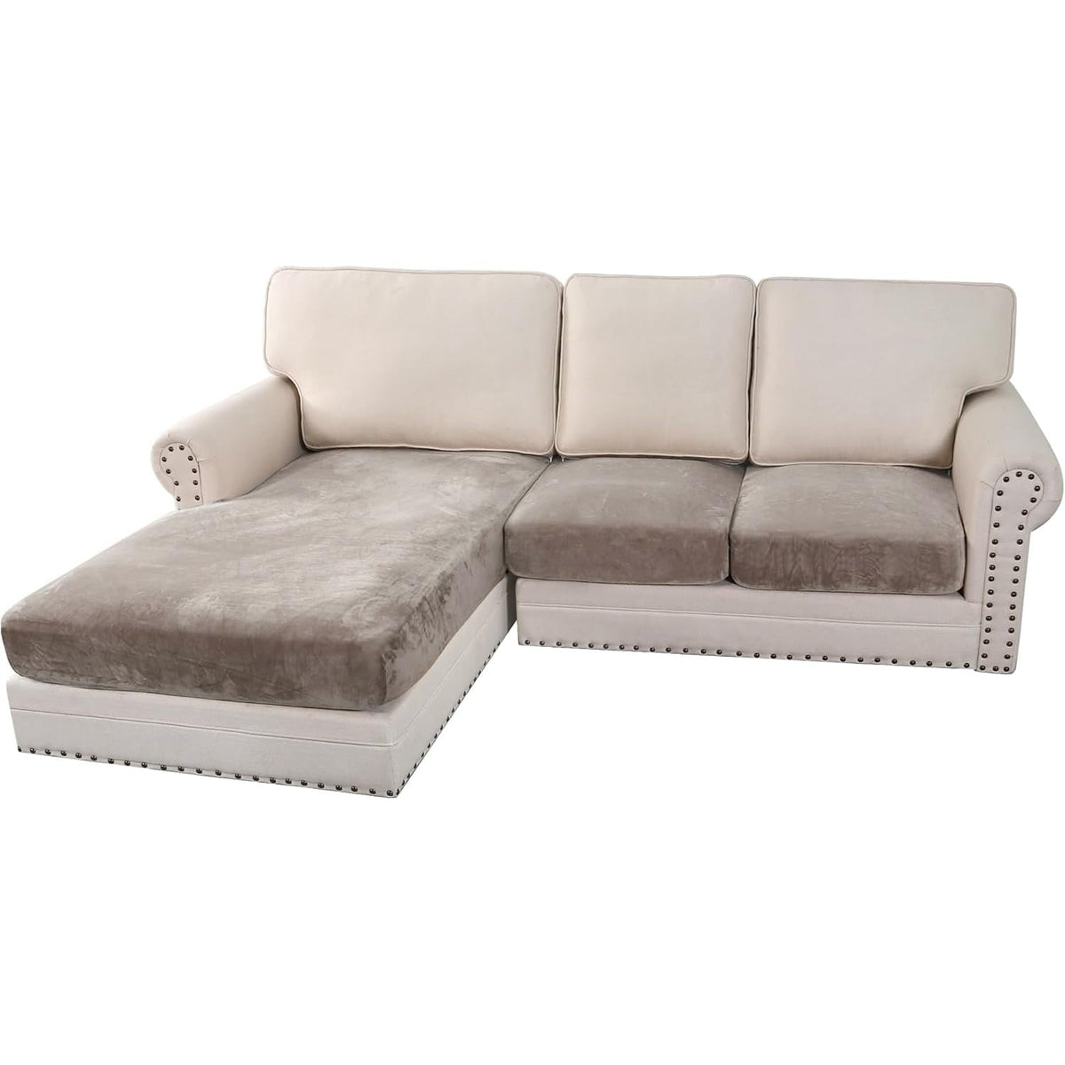 H.VERSAILTEX Velvet Stretch Couch Cushion Cover Plush Cushion Slipcover for Chair Loveseat Sofa Cushion Furniture Protector Seat Cushion Sofa Cover (3 Piece Sofa Cushion Covers, Ivory)