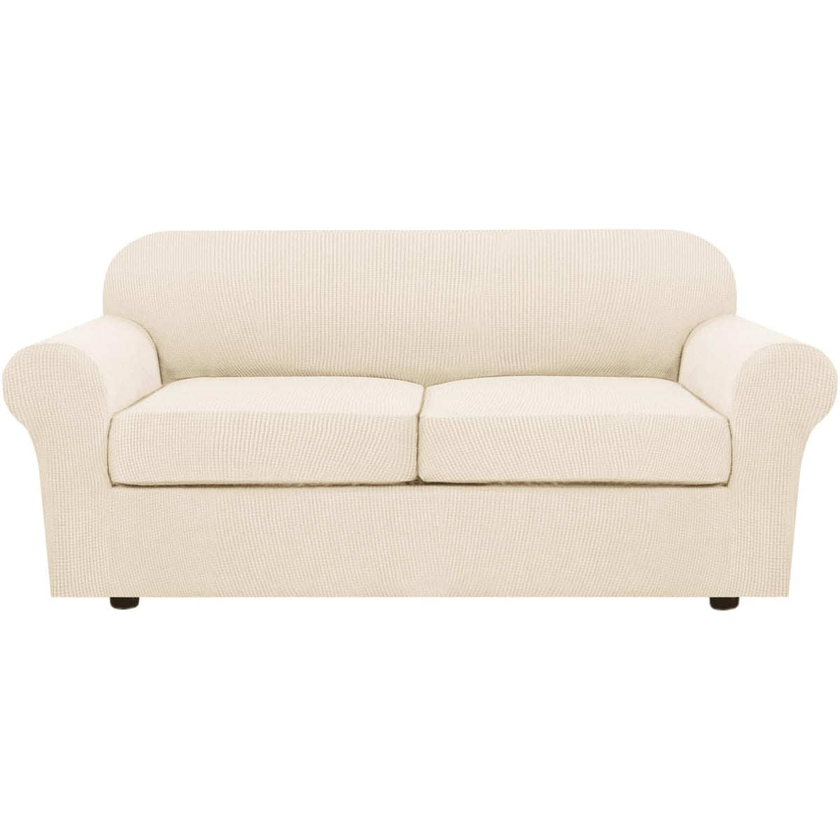 H.VERSAILTEX 4 Piece Stretch Sofa Covers for 3 Cushion Couch Covers for Living Room Slipcovers (Base Cover Plus 3 Seat Cushion Covers) Upgraded Thicker Jacquard Fabric (Sofa, Sand)