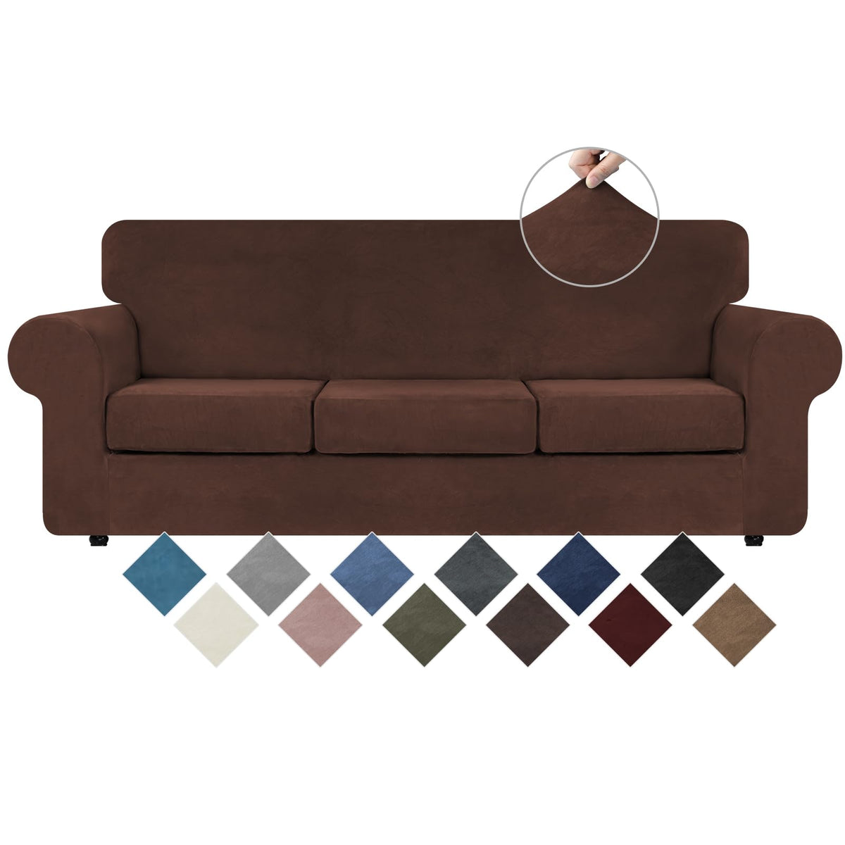 WEERRW 4 Pieces Couch Cover for Sofa Velvet Sofa Covers Washable, Dark Grey