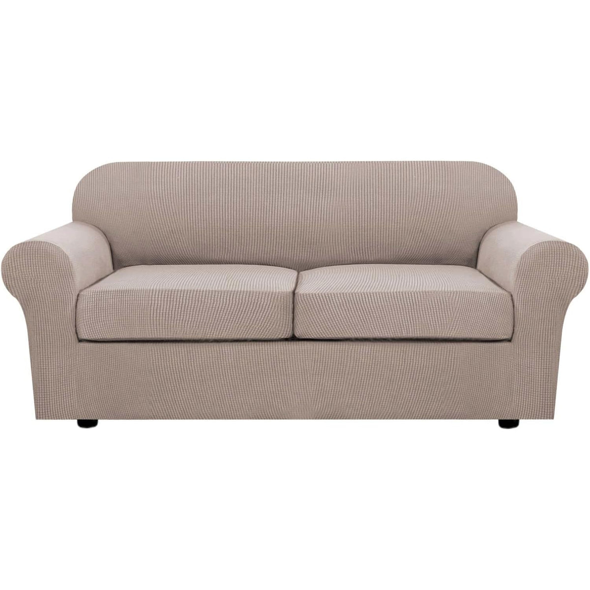 H.VERSAILTEX 4 Piece Stretch Sofa Covers for 3 Cushion Couch Covers for Living Room Slipcovers (Base Cover Plus 3 Seat Cushion Covers) Upgraded Thicker Jacquard Fabric (Sofa, Sand)