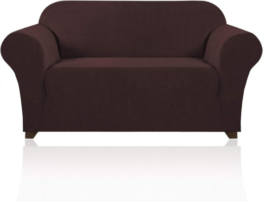 PrinceDeco Stretch Loveseat Sofa Cover Slipcover Couch Cover for 2 Cushion Sofa Washable Sofa Cover for Pets Friendly Furniture Protector Covers with Non Slip Bottom(Loveseat, Brown)