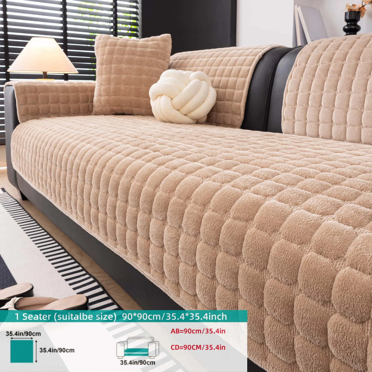 Solid colour Thick Plush Sofa couch cover, 1 PC Quilted Non Slip Washable Couch Cushion Cover Pad, Pet-Friendly Soft Velvet Sofa Protector, for Armchair, Loveseat, Sectional & Multi-Seater Sofas, Modern Cozy Living Room Decor, Sofa Slipcover.