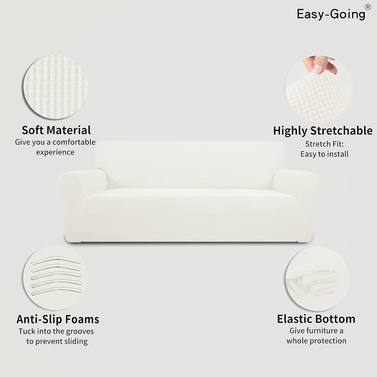Easy-Going Stretch Couch Covers for Sofa Washable Large Cream
