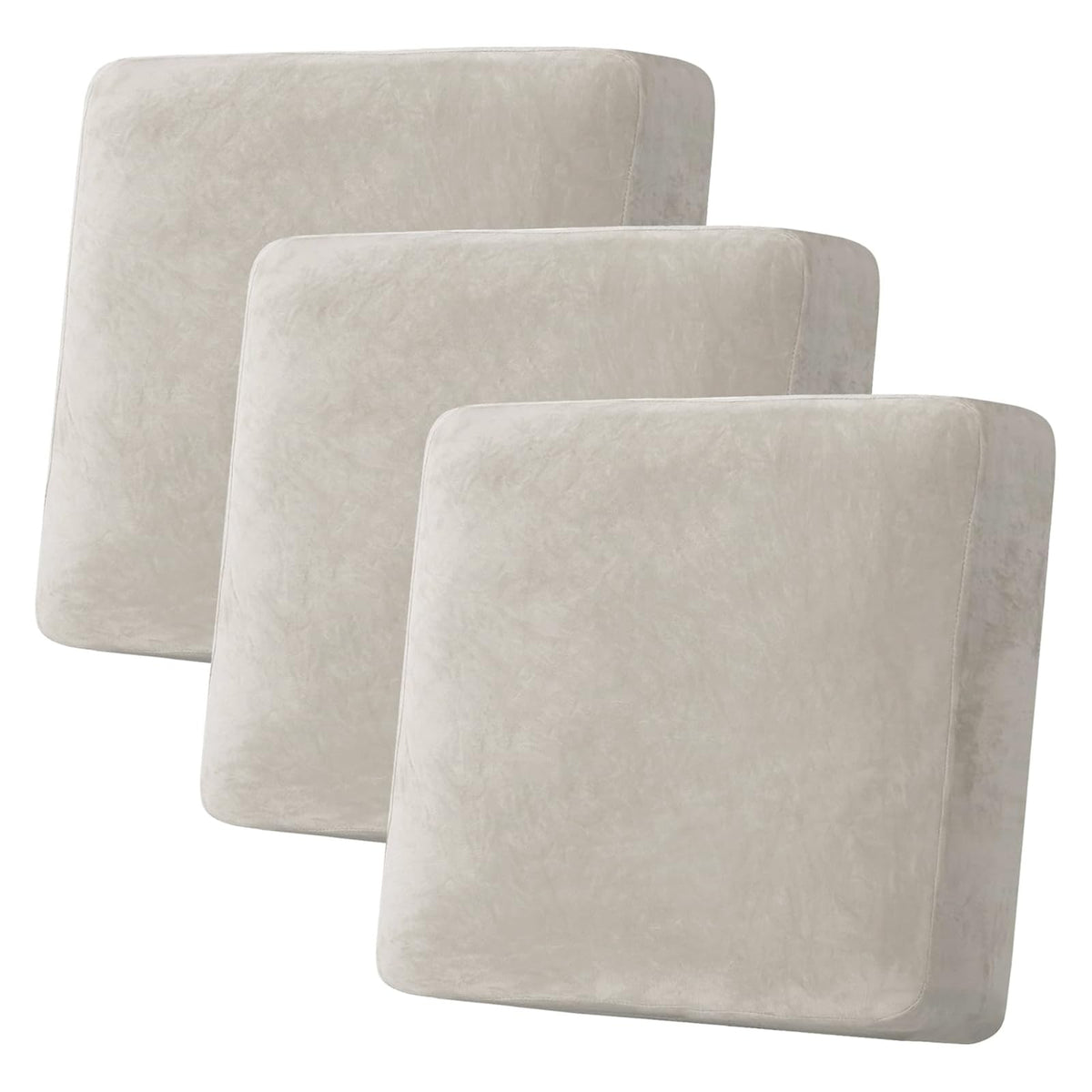 H.VERSAILTEX Velvet Stretch Couch Cushion Cover Plush Cushion Slipcover for Chair Loveseat Sofa Cushion Furniture Protector Seat Cushion Sofa Cover (3 Piece Sofa Cushion Covers, Ivory)