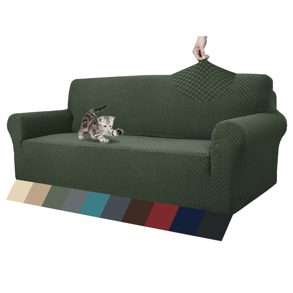ZNSAYOTX 1 Piece Jacquard Couch Covers for 3 Cushion Couch Living Room High Stretch Sofa Cover Pets Dogs Friendly Anti Slip Thickened Slipcovers Furniture Protector (Sofa, Light Grey)