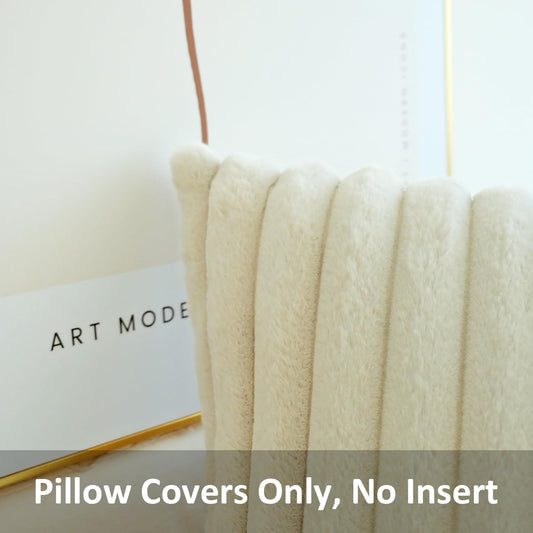 JOJUSIS Faux Fur Plush Throw Pillow Covers, Beige, 18 x 18-Inch