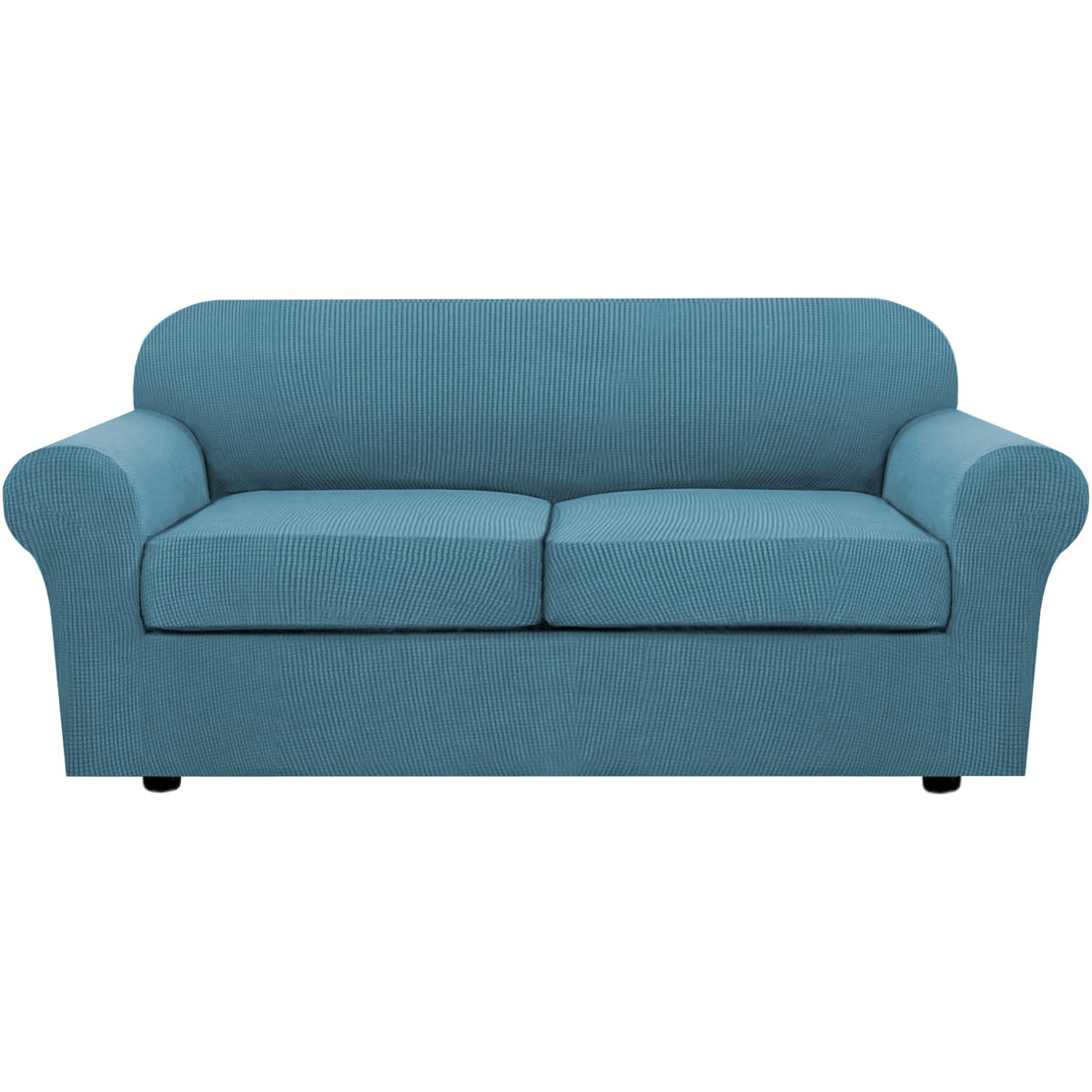 H.VERSAILTEX 4 Piece Stretch Sofa Covers for 3 Cushion Couch Covers for Living Room Slipcovers (Base Cover Plus 3 Seat Cushion Covers) Upgraded Thicker Jacquard Fabric (Sofa, Sand)