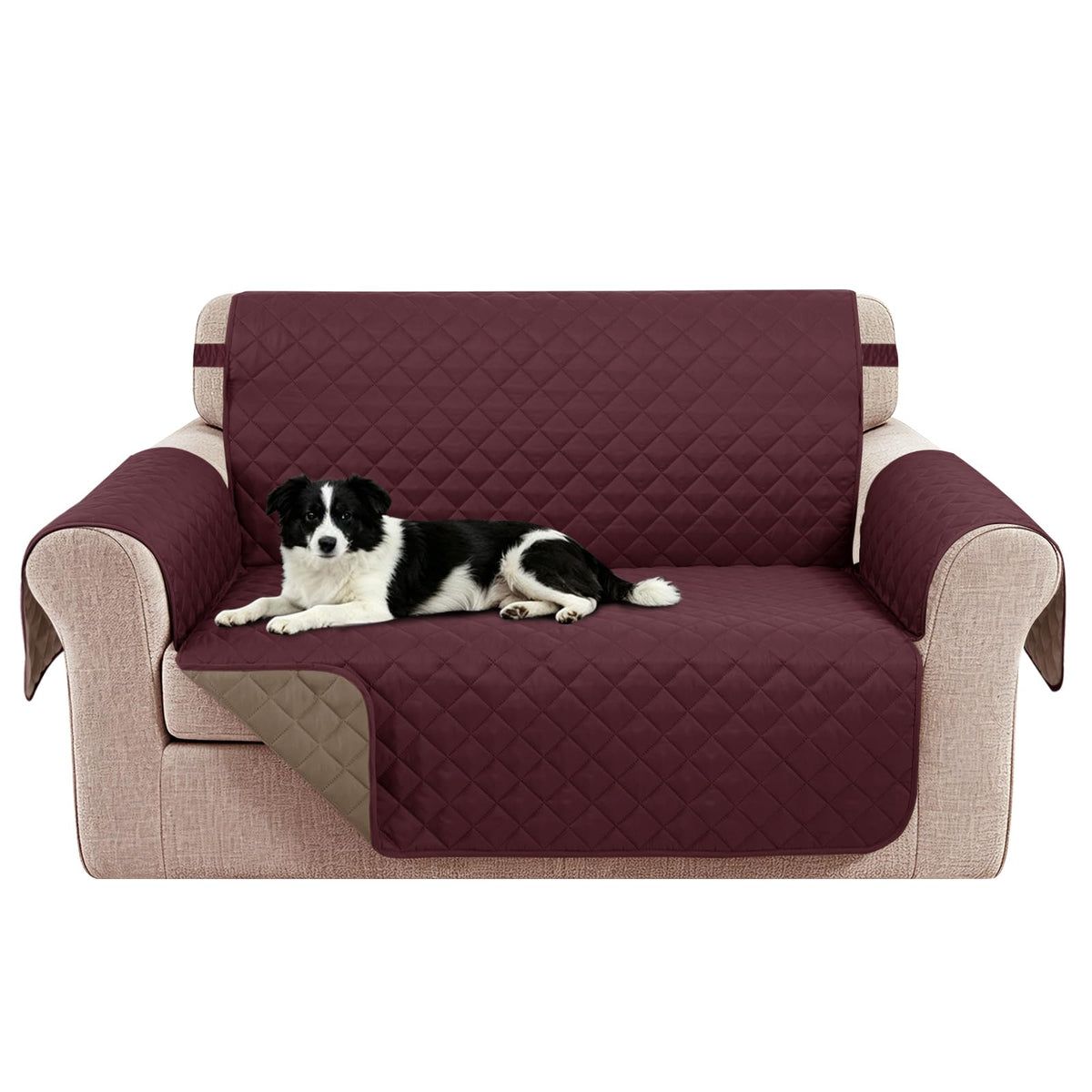 Reversible Sofa Cover for 3 Cushion, Chocolate/Beige