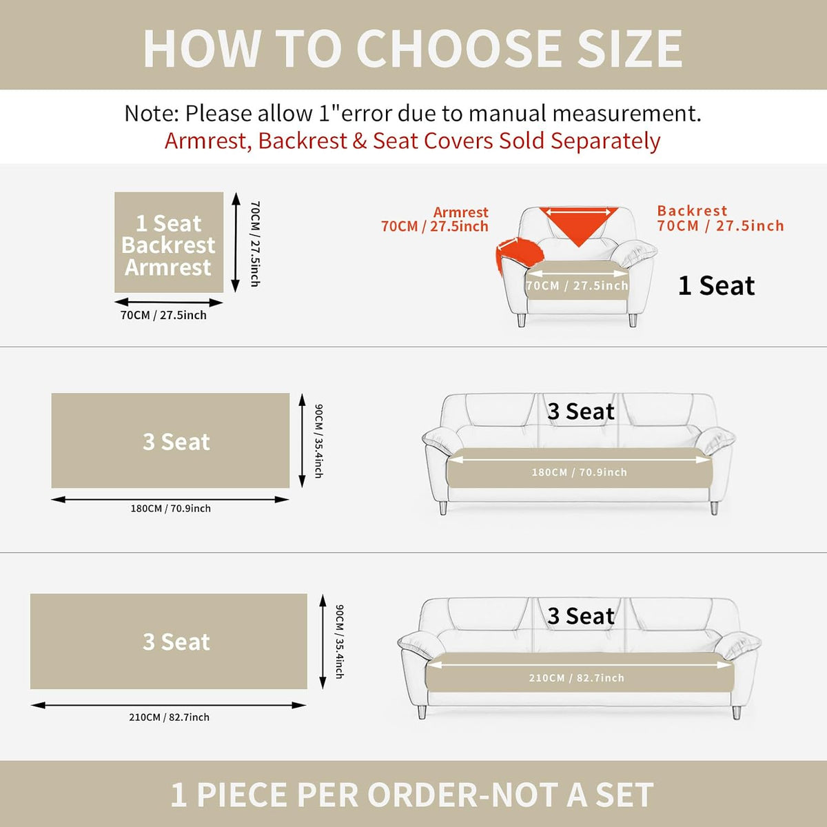 Couch Covers for Sofa, Plush Sofa Cover Washable, Geometric Jacquard Sofa Slipcovers, Non-Slip Couch Cover, Warm Couch Slipcover Furniture Protector for Kids, Pets (1PC,Khaki,36"×83")