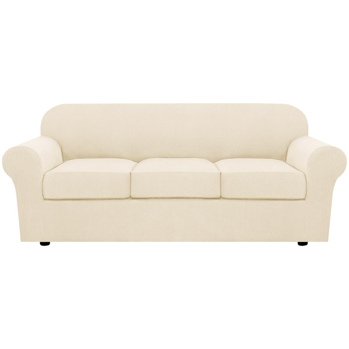 H.VERSAILTEX 4 Piece Stretch Sofa Covers for 3 Cushion Couch Covers for Living Room Slipcovers (Base Cover Plus 3 Seat Cushion Covers) Upgraded Thicker Jacquard Fabric (Sofa, Sand)