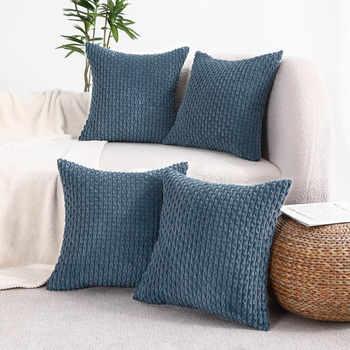 VAKADO Couch Throw Pillow Covers 18x18 Set of 4 Decorative Neutral Corduroy Boho Rustic Farmhouse Cushion Case Square for Home Decor Sofa Living Room Bed