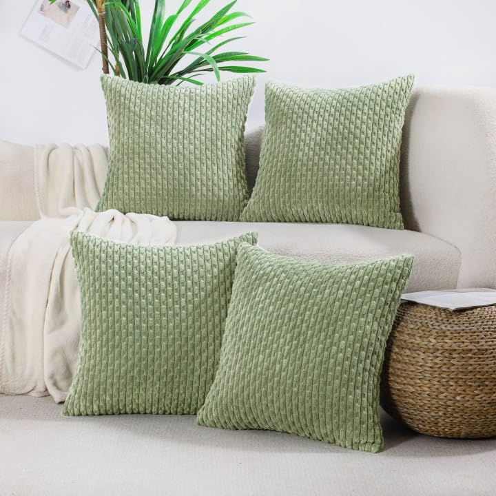 VAKADO Couch Throw Pillow Covers 18x18 Set of 4 Decorative Neutral Corduroy Boho Rustic Farmhouse Cushion Case Square for Home Decor Sofa Living Room Bed