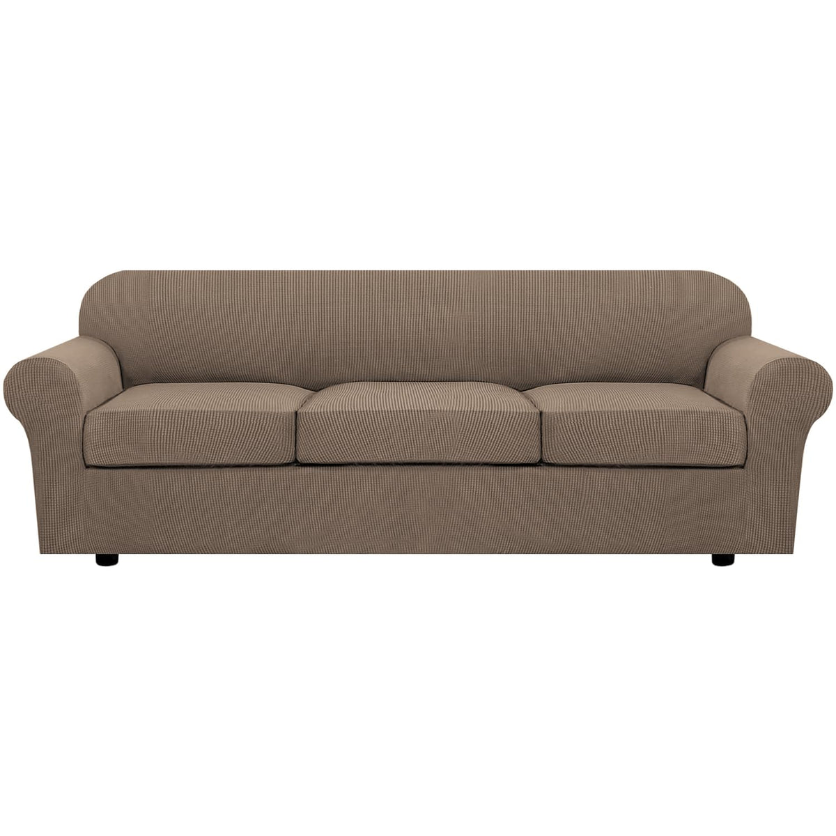 H.VERSAILTEX 4 Piece Stretch Sofa Covers for 3 Cushion Couch Covers for Living Room Slipcovers (Base Cover Plus 3 Seat Cushion Covers) Upgraded Thicker Jacquard Fabric (Sofa, Sand)