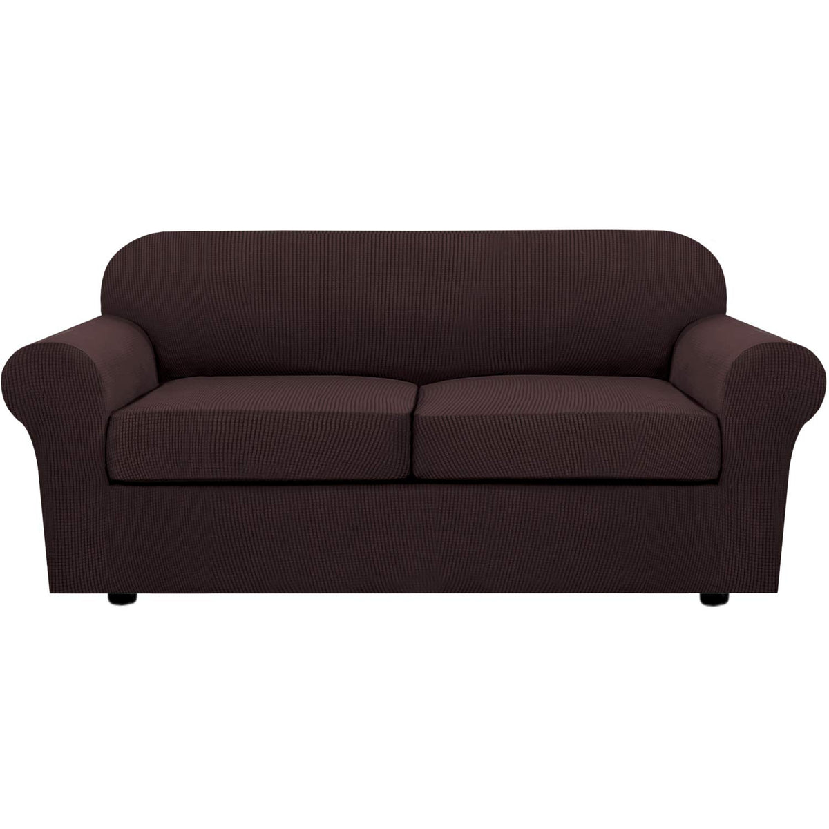 H.VERSAILTEX 4 Piece Stretch Sofa Covers for 3 Cushion Couch Covers for Living Room Slipcovers (Base Cover Plus 3 Seat Cushion Covers) Upgraded Thicker Jacquard Fabric (Sofa, Sand)