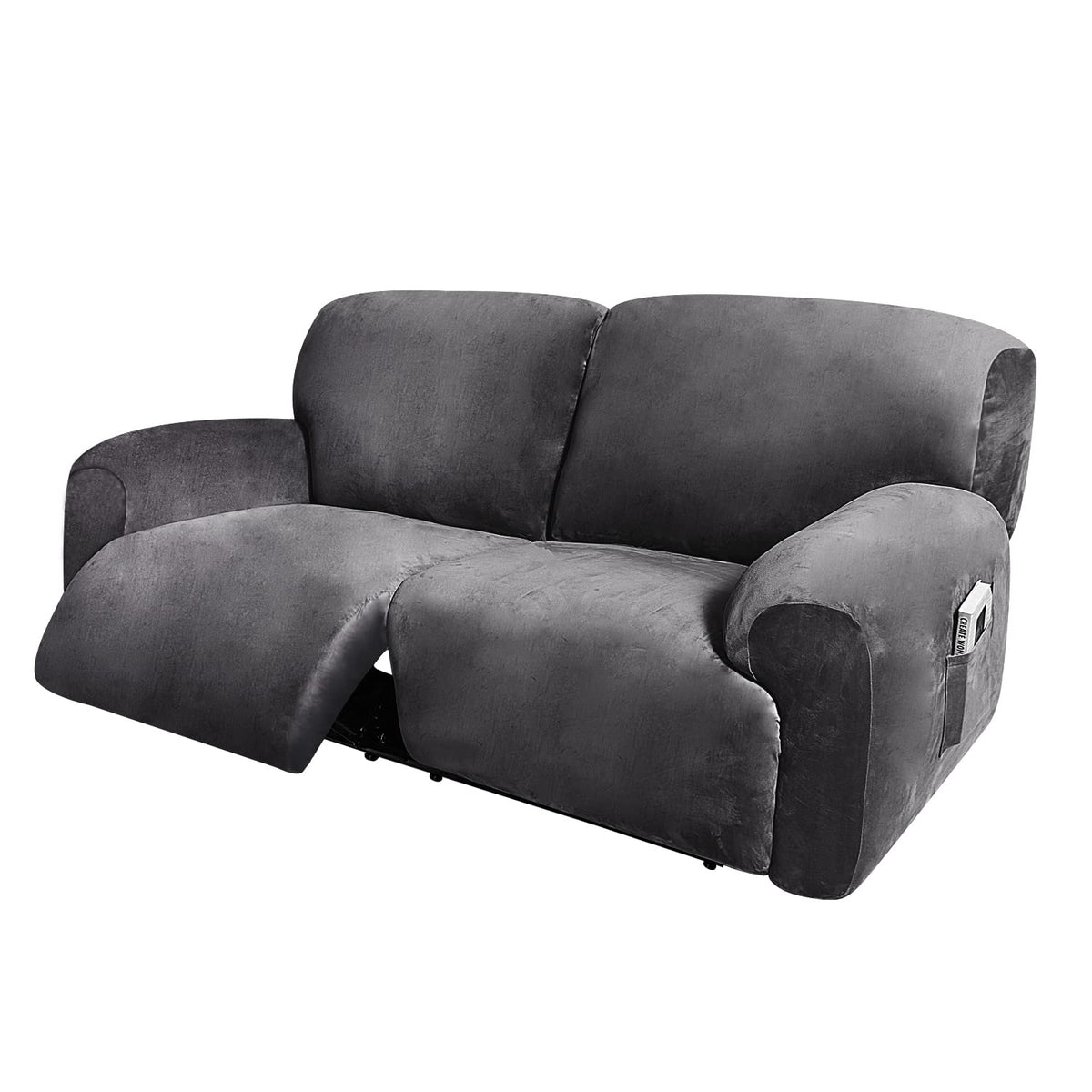 ULTICOR Extra Wide 75-100" 2 Seater Reclining Sofa Slipcover, Velvet Stretch 6-Piece, Soft Washable (Dark Grey)