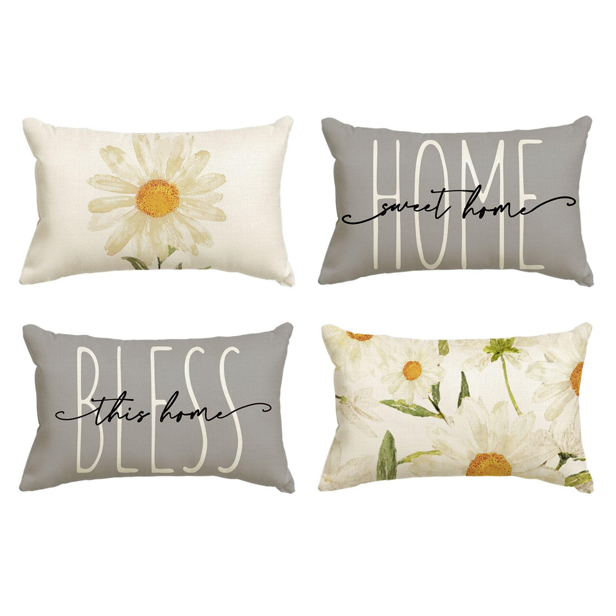 AVOIN colorlife Home Sweet Home Spring Summer Flowers Throw Pillow Covers, 18 x 18 Inch Grey Cushion Case for Sofa Couch Set of 4