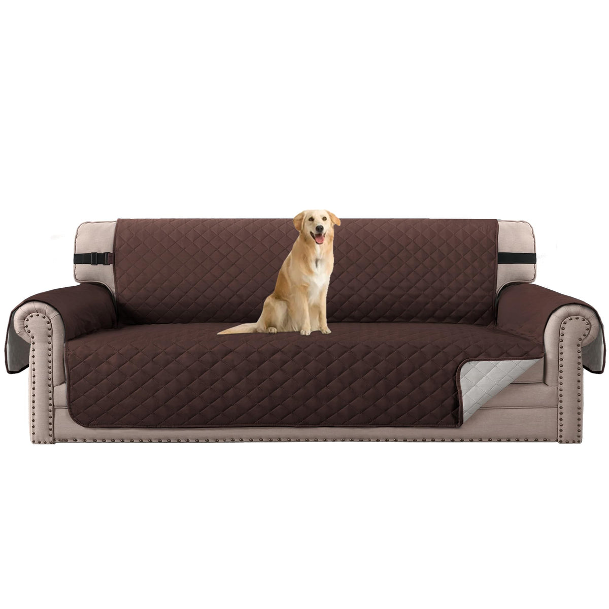 H.VERSAILTEX Reversible Couch Cover for 3 Cushion Cover Pet Friendly Sofa Cover for Dog Washable Furniture Protector Water Resistant Slipcover with Non Slip Elastic Strap(Sofa, Ivory/Beige)
