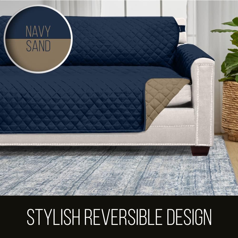 Sofa Shield® Couch Sofa Slip Cover for Dogs with Strap, Navy Sand
